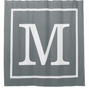 Houtskoolgrijs Wit Omlijnd XL Initiaal Monogram Douchegordijn