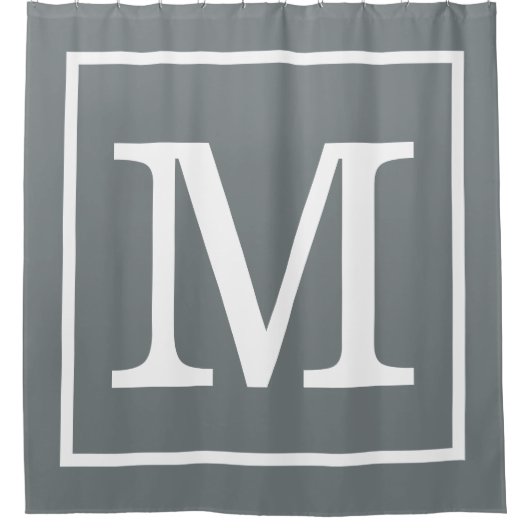 Houtskoolgrijs Wit Omlijnd XL Initiaal Monogram Douchegordijn (Voorkant)