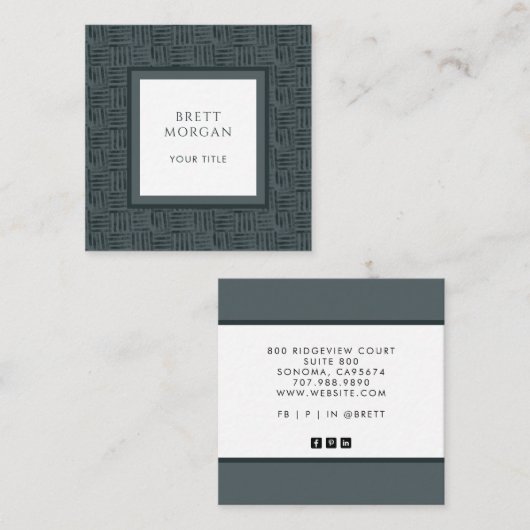 Houtskoolgrijs Zwart Lijnen Vierkant Visitekaartje (Voorkant / Achterkant)