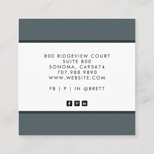 Houtskoolgrijs Zwart Lijnen Vierkant Visitekaartje (Achterkant)