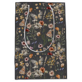 Houtskoolgrijze Boho Waterverf Wilde Bloemen Medium Cadeauzakje (Voorkant)
