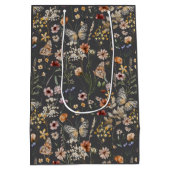 Houtskoolgrijze Boho Waterverf Wilde Bloemen Medium Cadeauzakje (Achterkant)
