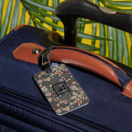 Houtskoolgrijze Boho Waterverf Wilde Bloemen Monog Bagagelabel