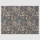Houtskoolgrijze Boho Waterverf Wilde Bloemen Tissuepapier (Voorkant)