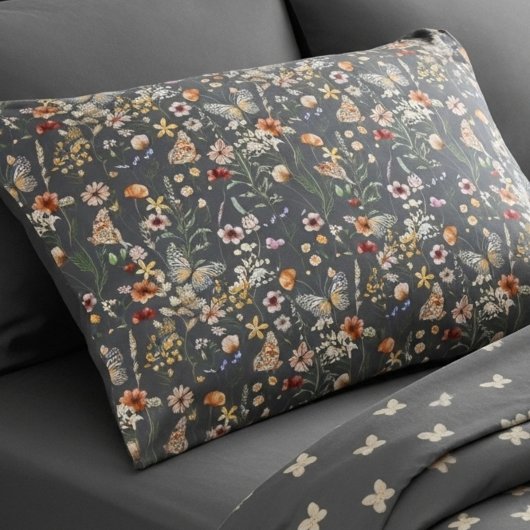 Houtskoolgrijze Boho-wilde bloemen Kussensloop