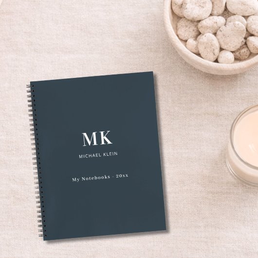 Houtskoolgrijze naammonogram notitieboek