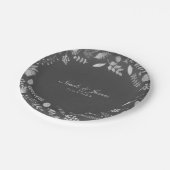 Houtskoolgrijze & Nep Zilveren Bloemen Bruiloftspl Papieren Bordje (Gekanteld)