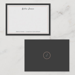 Houtskoolgrijze Rose Goud Signature Monogram Logo Notitiekaartje
