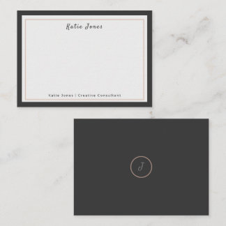Houtskoolgrijze Rose Goud Signature Monogram Logo Notitiekaartje