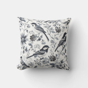 Houtskoolgrijze vogeltoile  kussen