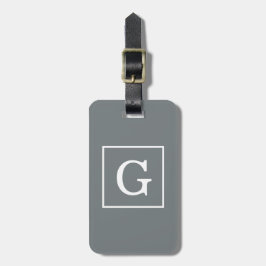 Houtskoolgrijze witte omlijste initiële monogram bagagelabel