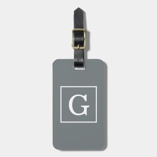 Houtskoolgrijze witte omlijste initiële monogram bagagelabel (Voorkant verticaal)