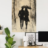 houtskoolpaar in Snowy Forest Poster (Thuiskantoor)