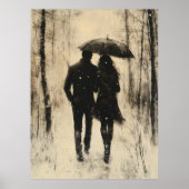 houtskoolpaar in Snowy Forest Poster (Voorkant)