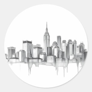 Houtskoolpotlood Stedelijke Silhouette Schets Ronde Sticker