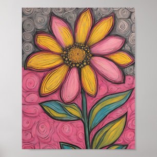 Houtskoolpotloodbloemen - Glas in lood Daisy Poster