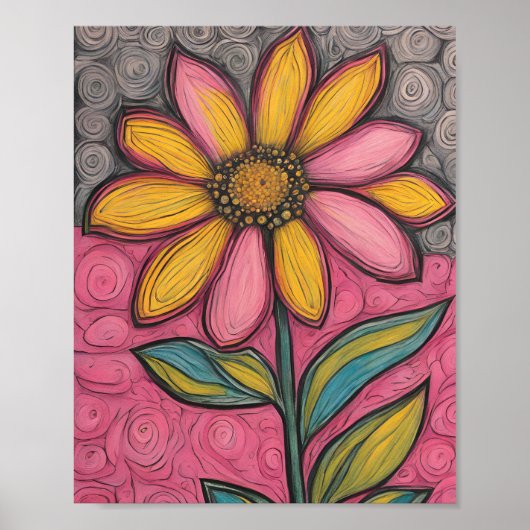 Houtskoolpotloodbloemen - Glas in lood Daisy Poster (Voorkant)