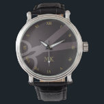 Houtskoolschaar & Monogram Horloge<br><div class="desc">Dit horloge is voorzien van uw monogram en een schaar tegen een donkergrijze achtergrond,  met goudkleurige Romeinse cijfers. Het zorgt voor een perfect cadeau voor een kapper,  haarstylist,  kleermaker en meer.</div>