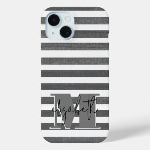 Houtskoolstreep monogram iPhone 15 case