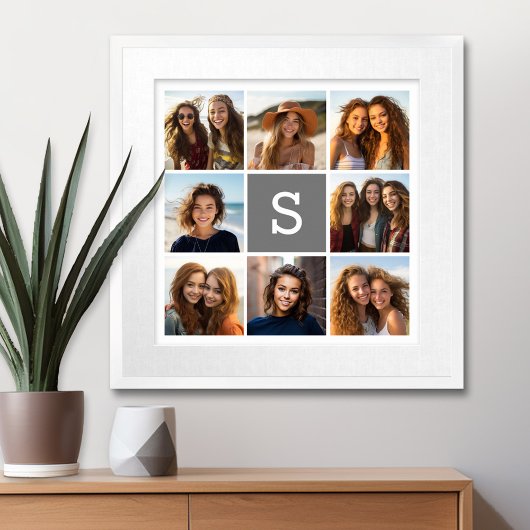 Houtskoolwit 8 Foto Collage Eigen Merkletter Canvas Afdruk