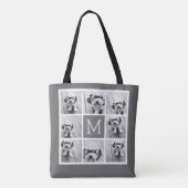 Houtskoolwit 8 Foto Collage Eigen Merkletter Tote Bag (Achterkant)