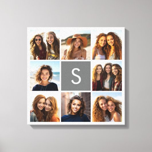 Houtskoolwit 8 Fotocollage Aangepaste Monogram Canvas Afdruk (Voorkant)