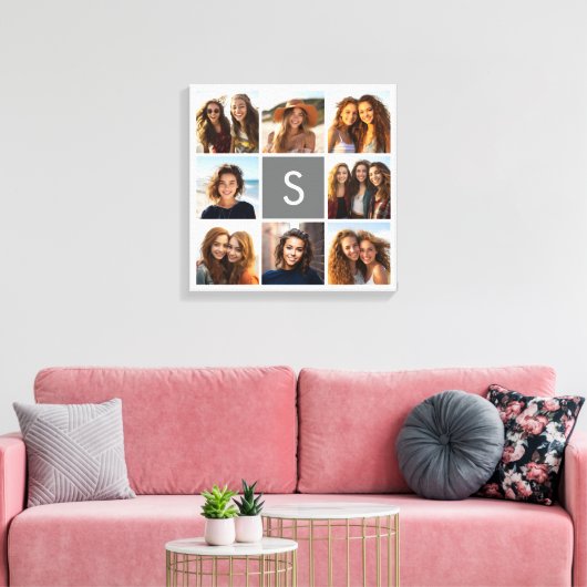 Houtskoolwit 8 Fotocollage Aangepaste Monogram Canvas Afdruk (Insitu (Woonkamer))
