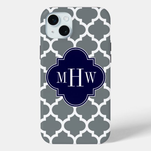 Houtskoolwit Marokkaans #5 Navy 3 Initiaal Monogra Case-Mate iPhone Case (Achterkant)