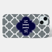 Houtskoolwit Marokkaans #5 Navy 3 Initiaal Monogra Case-Mate iPhone Case (Achterkant (horizontaal))