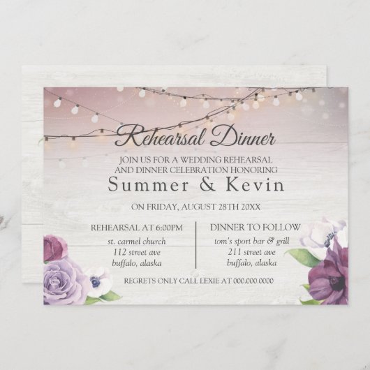 Houtskoord van lampjes Peony-repetitie, diner Kaart (Voorkant / Achterkant)