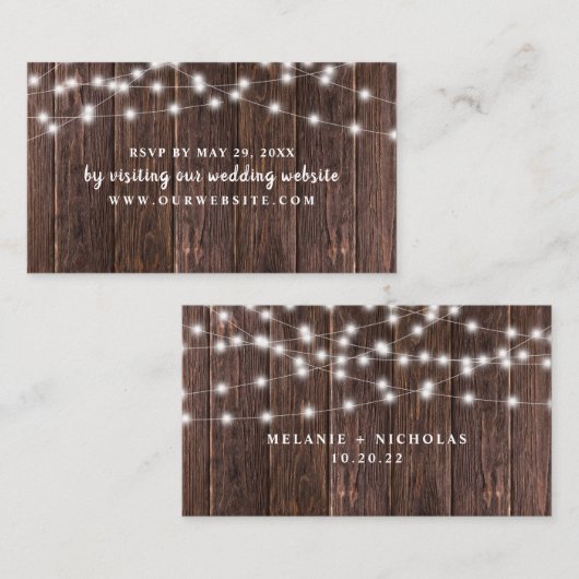 Houtsnaarlampen bruiloft RSVP-website Informatiekaartje (Voorkant / Achterkant)