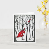 Houtsnede kardinaal en Sint Nick Kaart (Gele Bloem)