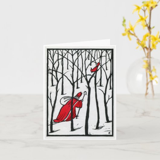 Houtsnede kardinaal en Sint Nick Kaart (Gele Bloem)