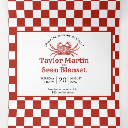 Houtsnede Krab Strand All-in-One Trouwen Drieluik Uitnodiging (Binnenkant midden)