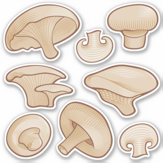 Houtsnede Paddenstoelen Iconen Sticker Set (Voorkant)