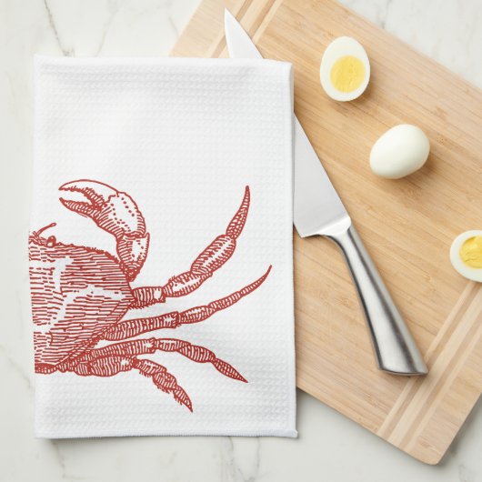 houtsnede rode krab theedoek (Quarter Fold)