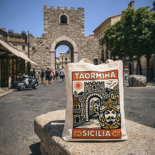 Houtsnede Rood Geel Taormina Sicilië Porta Messina Tote Bag