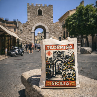 Houtsnede Rood Geel Taormina Sicilië Porta Messina Tote Bag