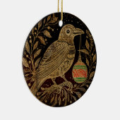 Houtsnede Style Christmas Raven met Ornament (Rechts)
