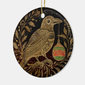 Houtsnede Style Christmas Raven met Ornament (Links)