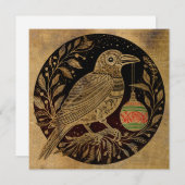 Houtsnede Style Christmas Raven met Ornament Feestdagenkaart (Voorkant / Achterkant)