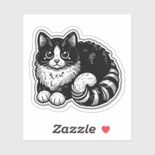  houtsnede Tuxedo Cat - Schattige zwart en wit Sticker