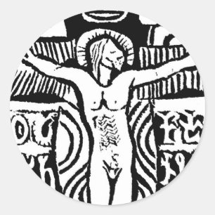 Houtsnede van kruisiging door Paul Gauguin Ronde Sticker