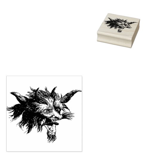  houtsnede weerwolf hoofd rubberstempel (Gestempeld)