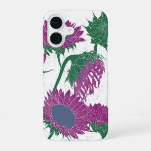 Houtsnede Zonnebloem roze iPhone 16 Hoesje