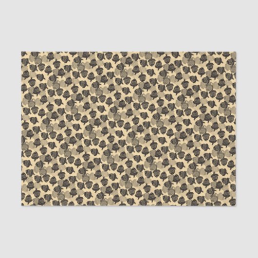 Houtsnede zwarte eikels op crème tissuepapier (Voorkant)