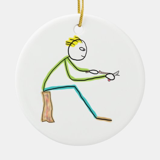 Houtsneejden Stickman Keramisch Ornament (Voorkant)