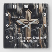 Houtsnijwerk Psalm 23:1 Vierkante Klok (Voorkant)