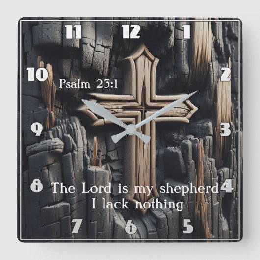 Houtsnijwerk Psalm 23:1 Vierkante Klok (Voorkant)