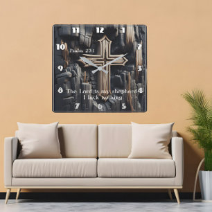 Houtsnijwerk Psalm 23:1 Vierkante Klok